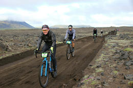 The race starts at Hvolsvöllur and from there the cyclists ride up Syðri-Fjallbakur and to Landmannahellir, around Mt Hekla, and back, all in all, it's 200 km.