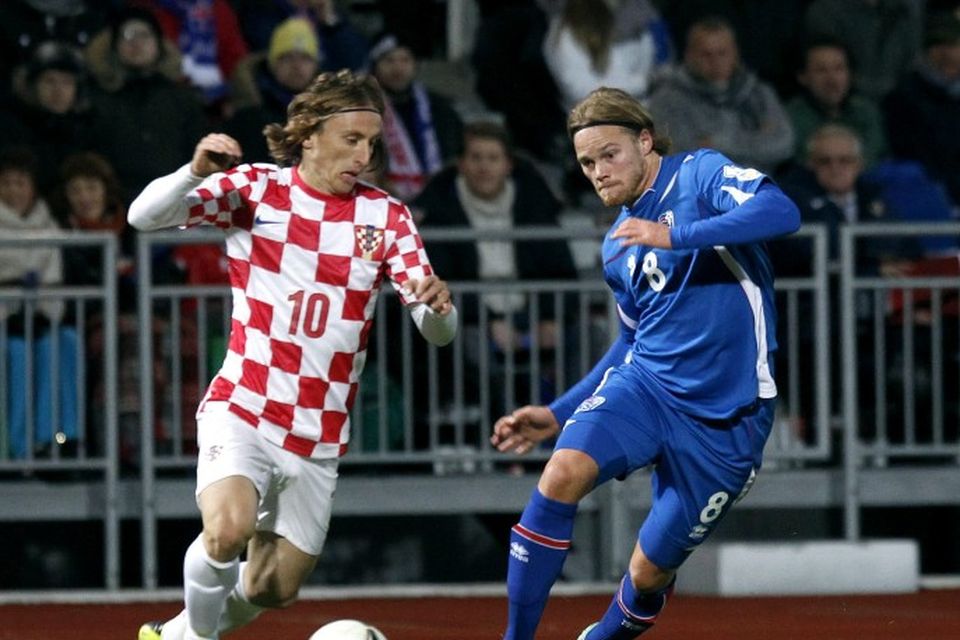 Luka Modric og Birkir Bjarnason