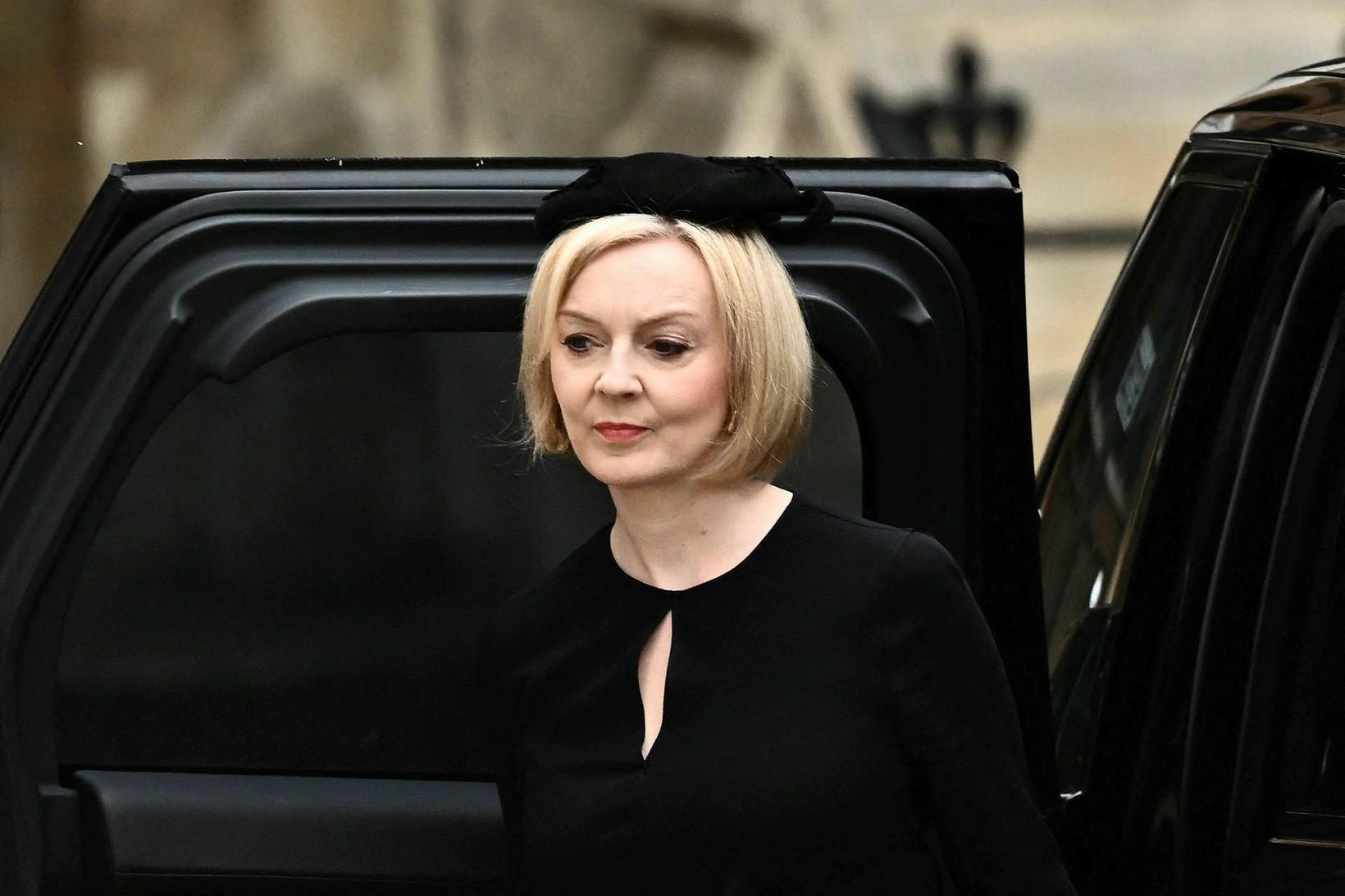 Liz Truss forsætisráðherra Bretlands við útför Elísabetar II. Bretadrottningar í …