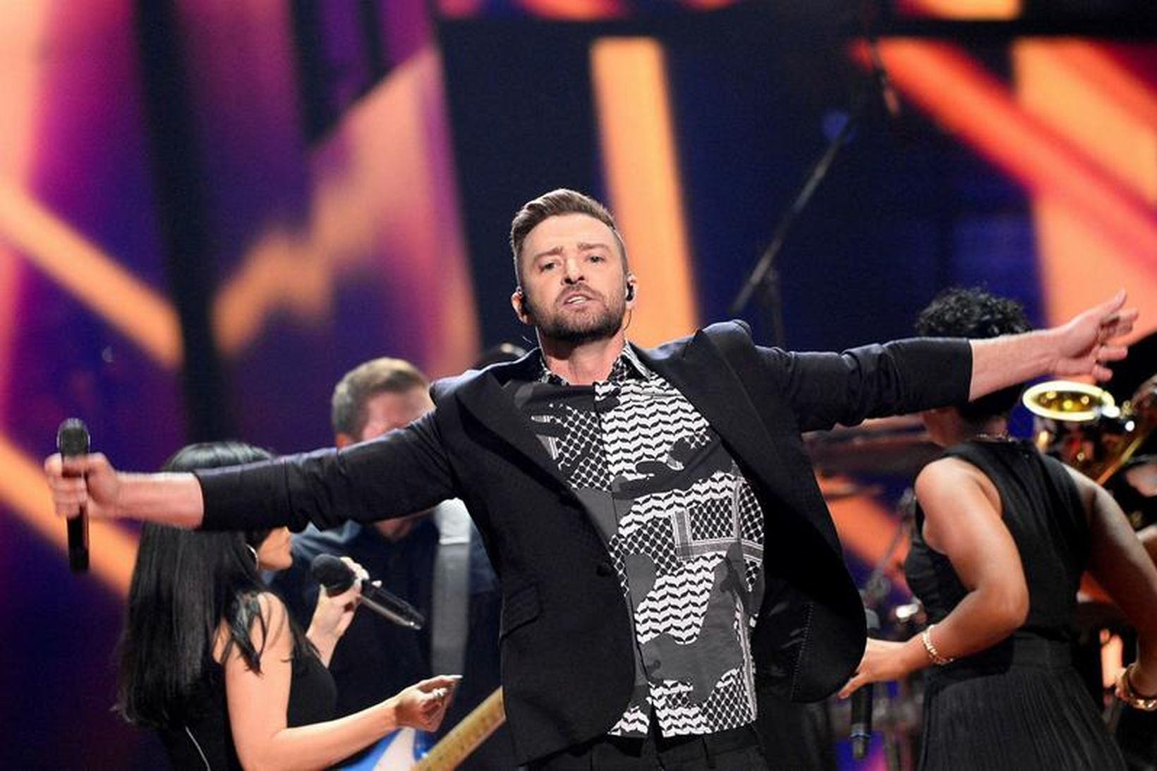 Justin Timberlake á sviðinu í Svíþjóð.