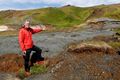 Hveraleir Þráinn við skriðuna sem tók úr hlíðinni um miðjan júlí.