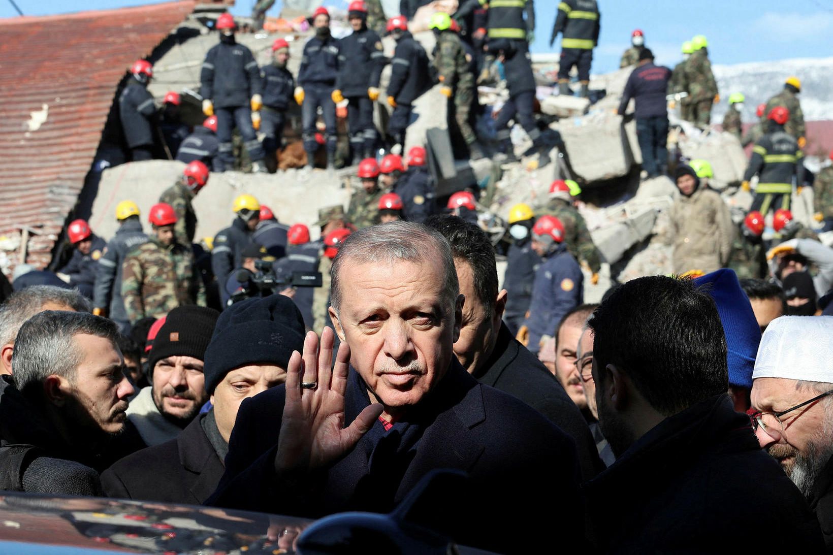 Recep Tayyip Erdogan forseti heimsækir borgina Kahramanmaras í suðaustur-Tyrklandi.