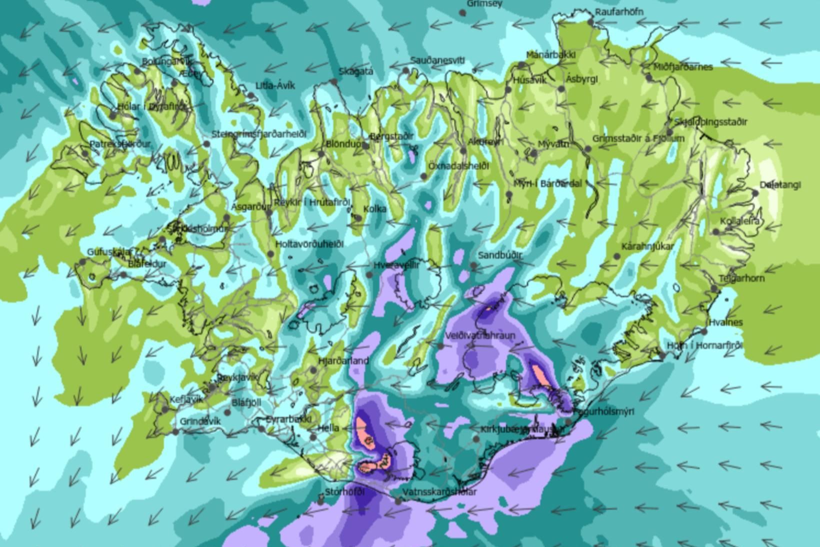 Vindaspá Veðurstofunnar klukkan 10 laugardagsmorgun.