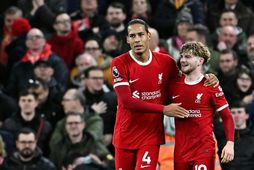 Virgil van Dijk og Harvey Elliott í leik með Liverpool á síðasta tímabili.