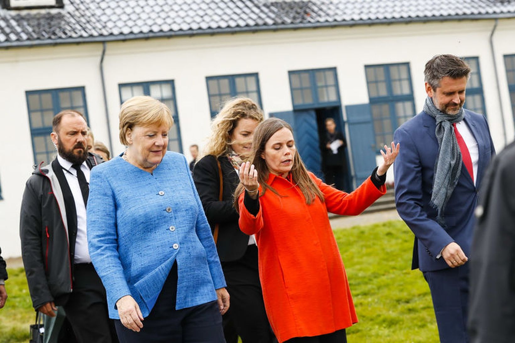 Angela Merkel Þýskalandskanslari og Katrín Jakobsdóttir forsætisráðherra yfirgefa Viðey eftir …