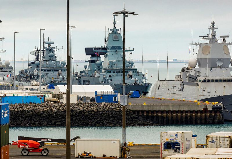 Military vesssels in Sundahöfn harbor, Reykjavík, Friday.