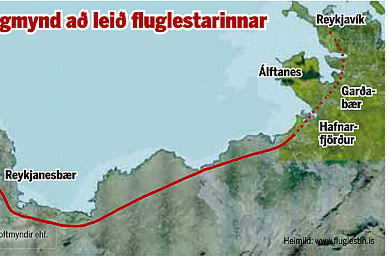 Hugmynd að leið fluglestarinnar.