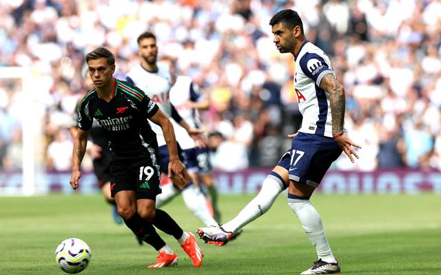 Cristian Romero í leik Tottenham gegn Arsenal í gær.