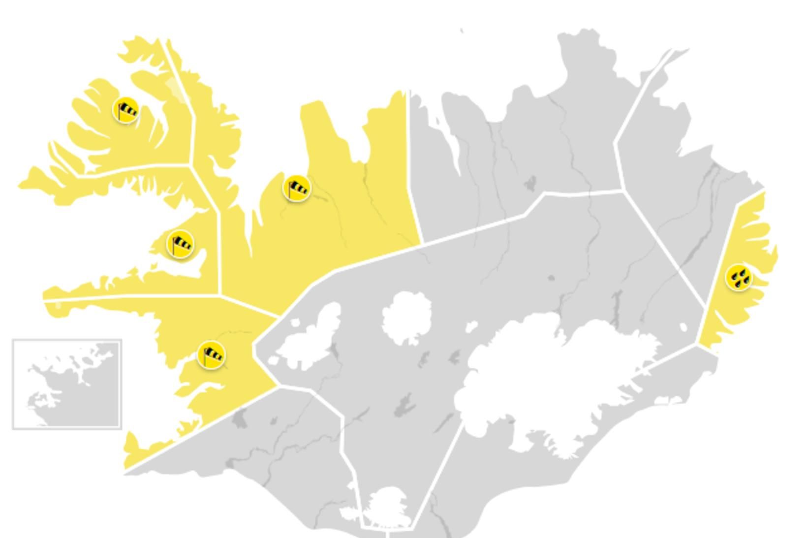 Gul viðvörun er í gildi vegna veðurs á Faxaflóa, Breiðafirði, …