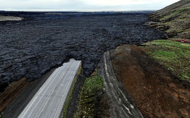 Lava has flowed over roads near Grindavík.