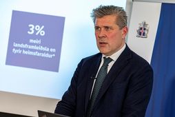 Bjarni Benediktsson, fjármála- og efnahagsráðherra kynnir fjármálaáætlun ríkisstjórnarinnar fyrir árin 2024-2028 í gær.
