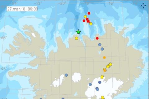 The earthquakes this morning with the largest shown as a green star on the map.