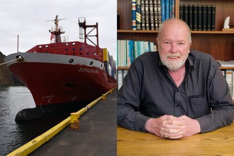 The Longdawn cargo ship and  Arthur Bogason chairman of the National Association of Small Boat Owners.