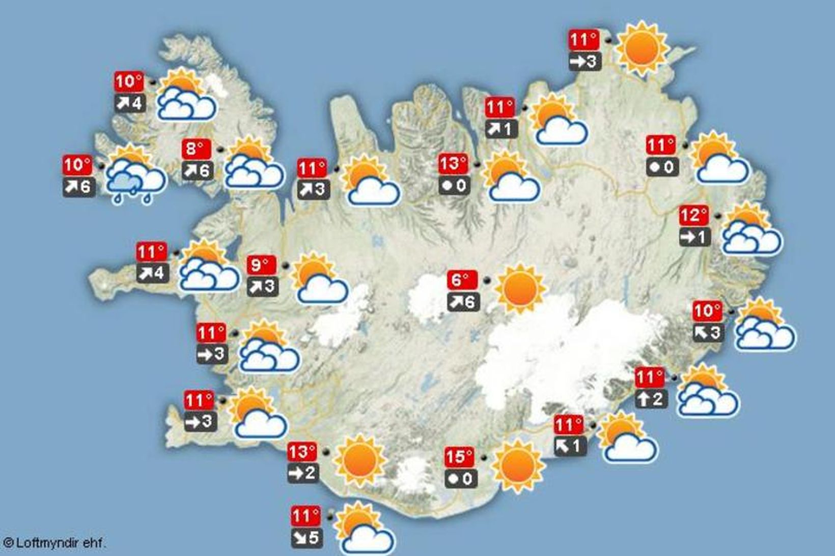 Veðurspáin á laugardag klukkan 12.