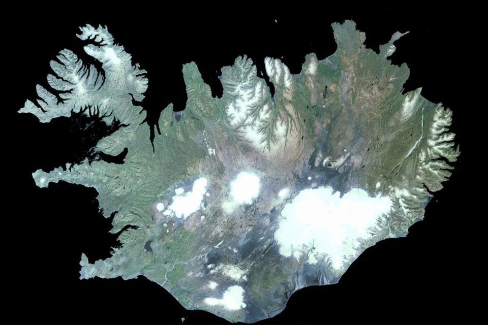 Satellite image of Iceland. Bárðarbunga is a part of Vatnajökull, the large glacier in the …